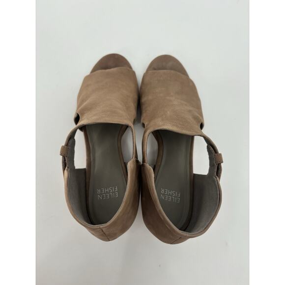 Eileen Fisher Iris Sandals Womens 8.5 Brown Leather Peep Toe Cut Out Casual Heel - Picture 7 of 15